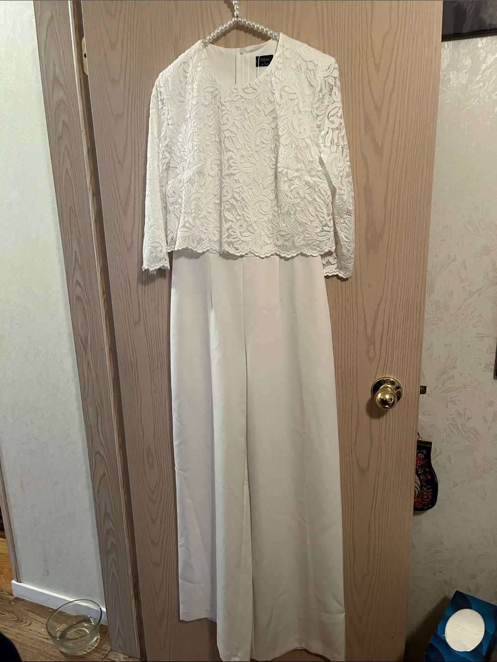 Stylove White Lace Top Wide-Leg Jumpsuit